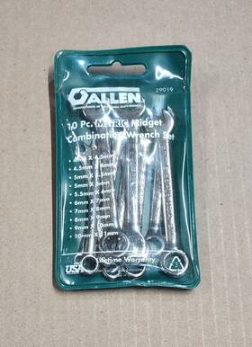 29019 Allen 10pc Metric Midget Combination Wrench Set Made In The Usa