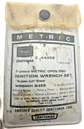 42426c8 Craftsman 9-44505 Sears 7pc Original Metric Ignition Wrench Set 5.5mm To 11mm