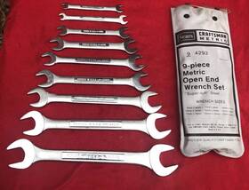 94293 Craftsman Vintage No. Nine Piece Metric Open End Wrench Set Original Pack