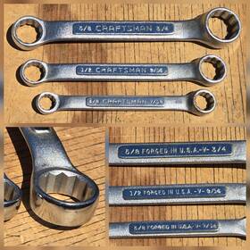 Craftsman 94365 9-4365 Vintage Sears Usa -v- Sae Stubby Short Double Box End Wrench Set Vgc