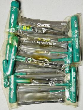 56130 Danaher Tools Allen 10 Pc Sae T-handle Key Set Hex End Ball Plus Vtg Usa
