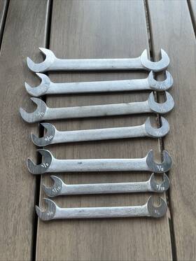 1821-1831 Duro-chrome Vintage Inch 7 Pc. Tappet Thin Profile Offset Open End Wrench Set Sae