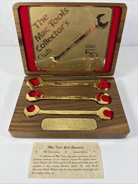 02589 Mac Tools #02589 24kt Gold 1988 50 Year Anniversary Collector S Club 3 Piece Wrench Set
