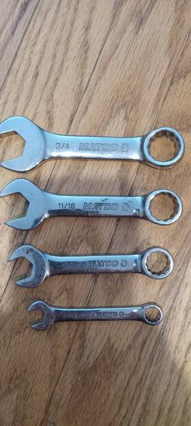 Ac52 Matco Tools Stubby Combination Wrench Lot Of 4 Sae 3/4 11/16 9/16 3/8 12pt