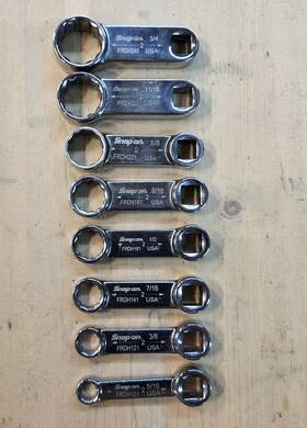 208frdh Snap-on 8pc 5/16 Inch - 3/4 Sae 3/8 Drive Torque Adapter Wrench Set