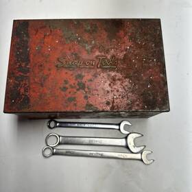Dexm1008 Snap-on Lot Of 3 Wrenches. 10/10/14mm With Vintage Tool Box