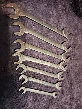 Gvs28 Snap-on Vintage 7 Pc Sae Four-way Angle Head Open-end Wrench Set 3/8 Inch 7/8 Gvs