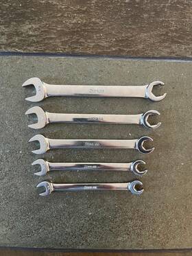 Rxs20 Snap-on Rxs12 Rxs14 Rxs16 Rxs18 Rxs 5 Piece Sae Combination Open End Flare Nut Wrench Set / Usa