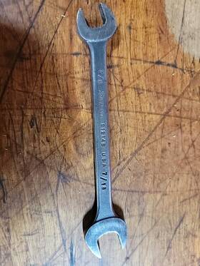 S1214b Snap-on 3/8 Inch X 7/16 Black Industrial Finish Open-end Wrench Engraved