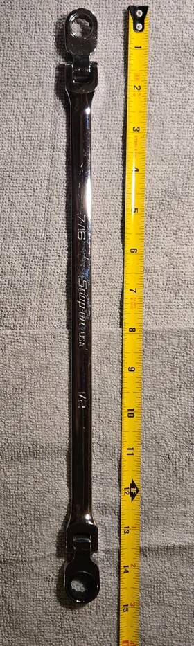 Xfr1416 Snap-on 7/16 Inch -1/2 Sae Double Flex Ratcheting Wrench Used