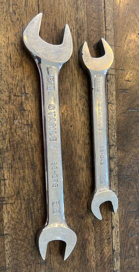 88-093 Stanley 2 9/16 And 1/2 5/8 3/4 Combination Polished Chrome Open End Wrenches