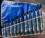 Vintage Penncraft 11 Pc Sae Combination Wrench Set Wrap Tote Usa Steel Pennys. Fixed Price $42.99.