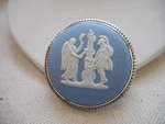 Sterling Silver Wedgwood Blue Cream White Jasperware Round Brooch 252616. Fixed Price $48.00.