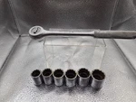 Mustang Tools MS43 10" Ratchet Wrench 1/2" With 6 Vintage Sockets. (see Notes). Fixed Price $40.00.