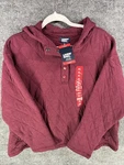 Lands End Quilted Pullover Hoodie Xl Burgundy Snap Neck Nwt. Fixed Price $29.99.