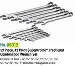 Sk Tools Pc Superkrome 1/4-1" Fractional Combination Wrench Set, No 86013. Fixed Price $299.00.