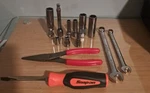 Snap-on Tools 13 Pcs Lot, Sockets, Screwdriver, Plier And Extension. Fixed Price $400.00.