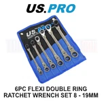Us Pro Tools 6PC Metric Flexi Double Ring Gear Ratchet Spanner Wrench Set 8-19MM. Fixed Price $41.57.