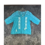 Bila Women Blue Floral Embroidered Tassel V-neck 3/4 Sleeve Tunic Size Xl. Fixed Price $12.99.