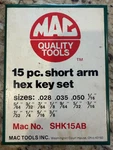 Mac Tools Pc. Short Arm Hex Key Set - No. SHK15AB. Fixed Price $29.99.