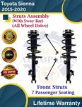 Front Strut W/sway Bar For 2015-2020 Toyota Sienna Awd W/7 Seats Lifetime Warran. Fixed Price $303.91.