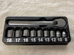 Snap On Piece 3/8" 6PT Metric Low Profile Ratchet Socket Set 210RAFM #15125. Fixed Price $199.99.