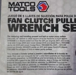 Matco Tools TFCW5 Lisle 43850 Fan Clutch Pulley Wrench Set Pc Free Shipping!!!. Fixed Price $98.95.